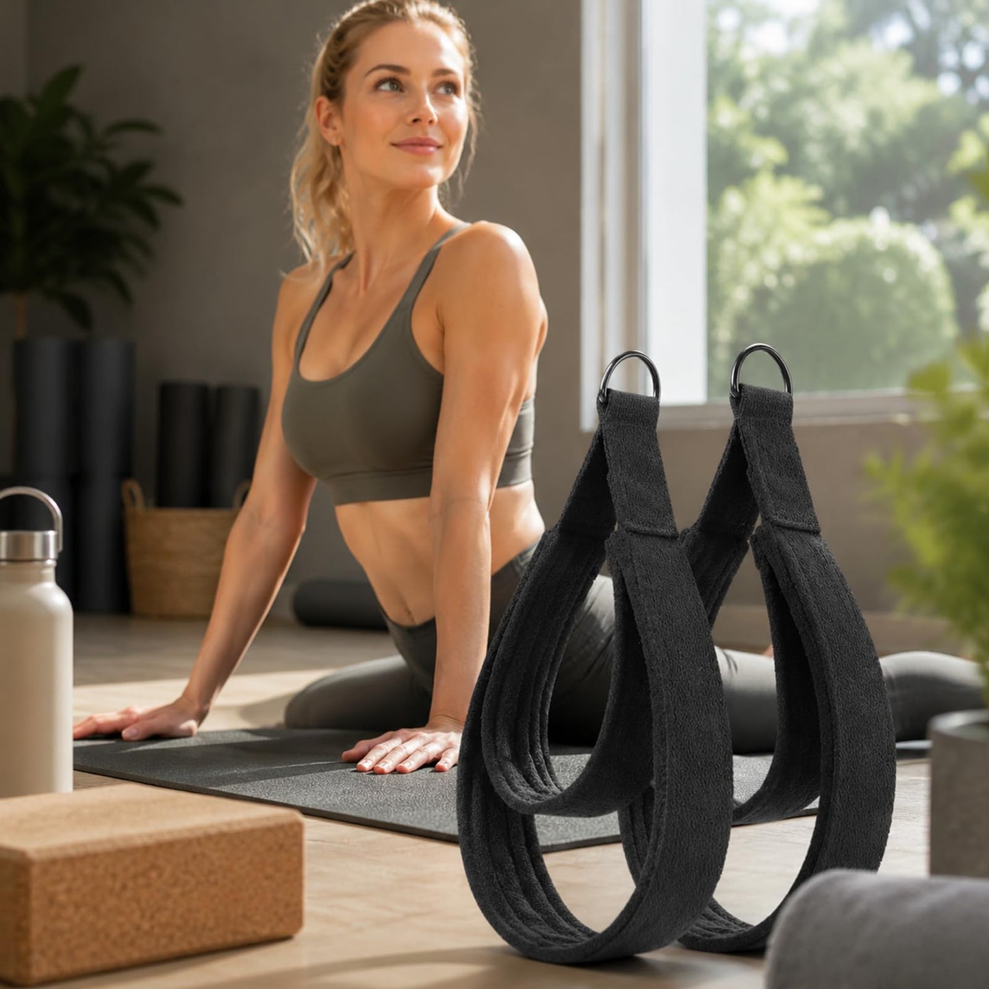 2PCS Pilates Straps Soft Padded Handles, Durable Pilates Double Loop D-Ring Straps,Pilates Straps for Reformer,Home Gym & Yoga Workout Exercise Accessories