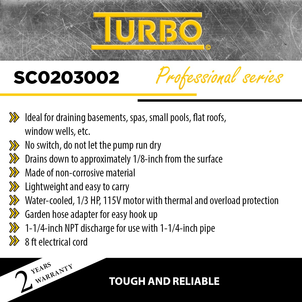 Turbo 1/3HP Submersible Utility Pump without Switch