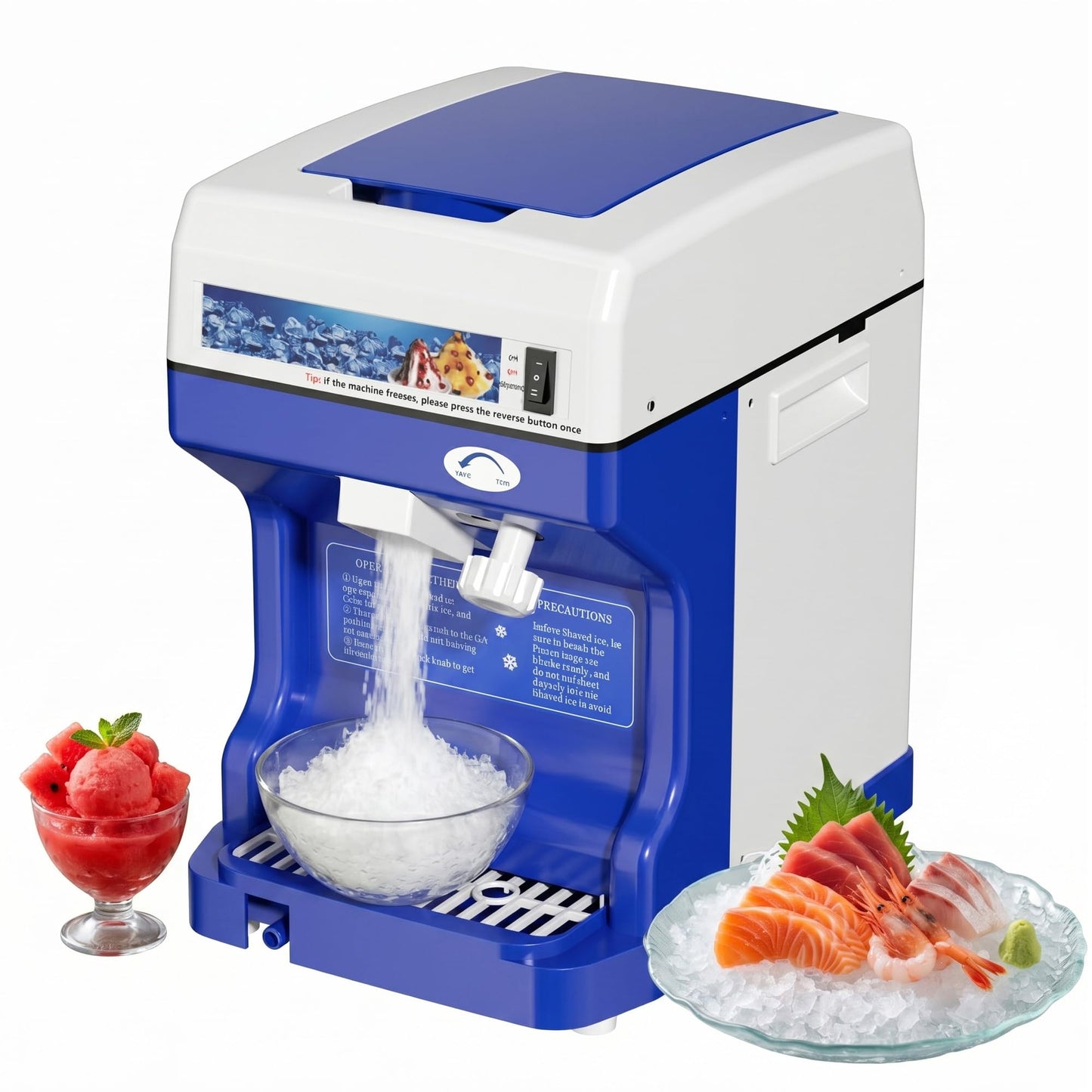 Garvee Commercial Ice Shaver Crusher 300LBS/H, 500W Electric Snow Cone Maker, 500RPM Tabletop Ice Shaving Machine with 4.41LBS Hopper & Stainless Steel Blade for Home, Parties, Snack Bars, Blue