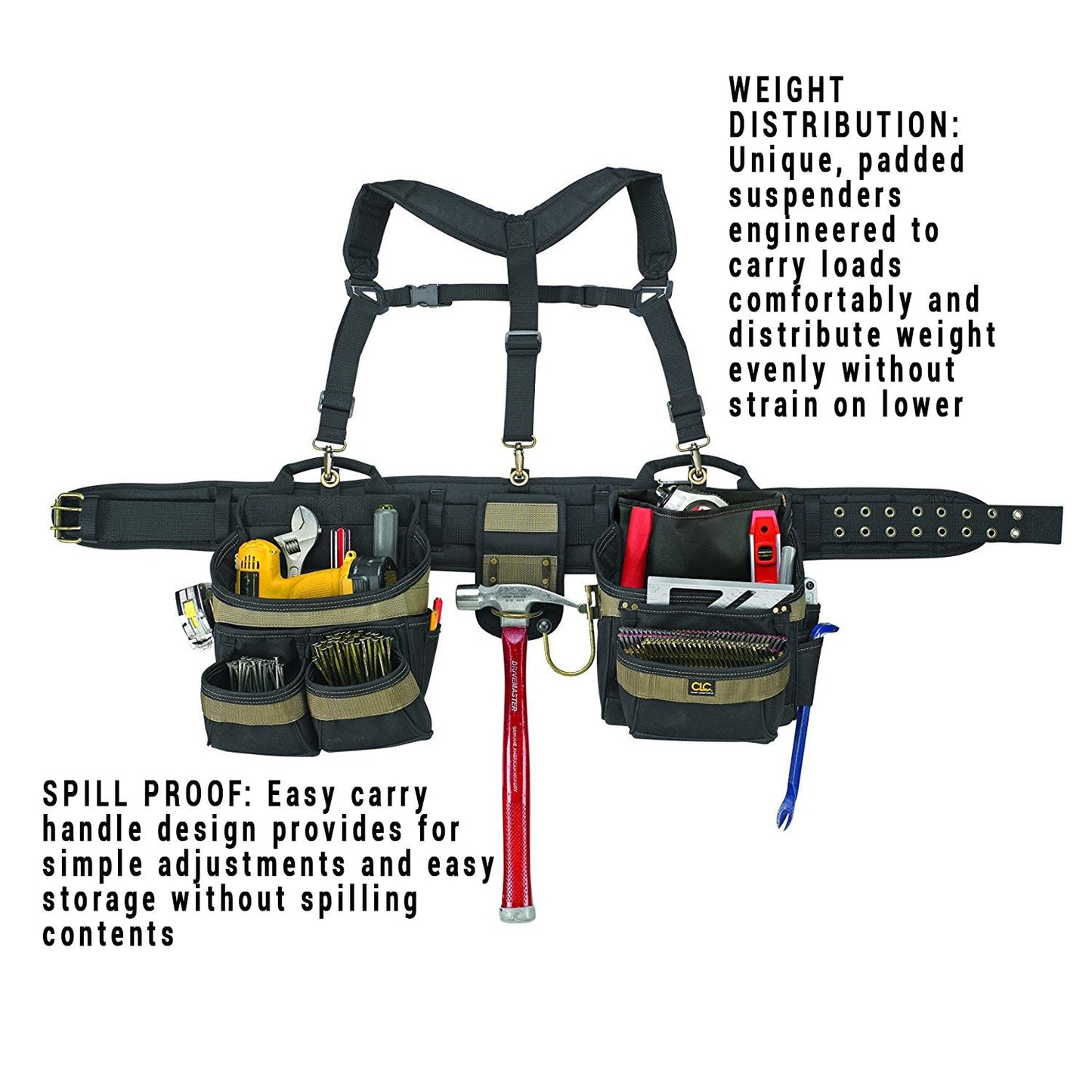 Custom Leathercraft6714 Heavy Duty Framers 5 Piece Comfort-lift Combo Tool Belt Apron, 31 Pocket,Black