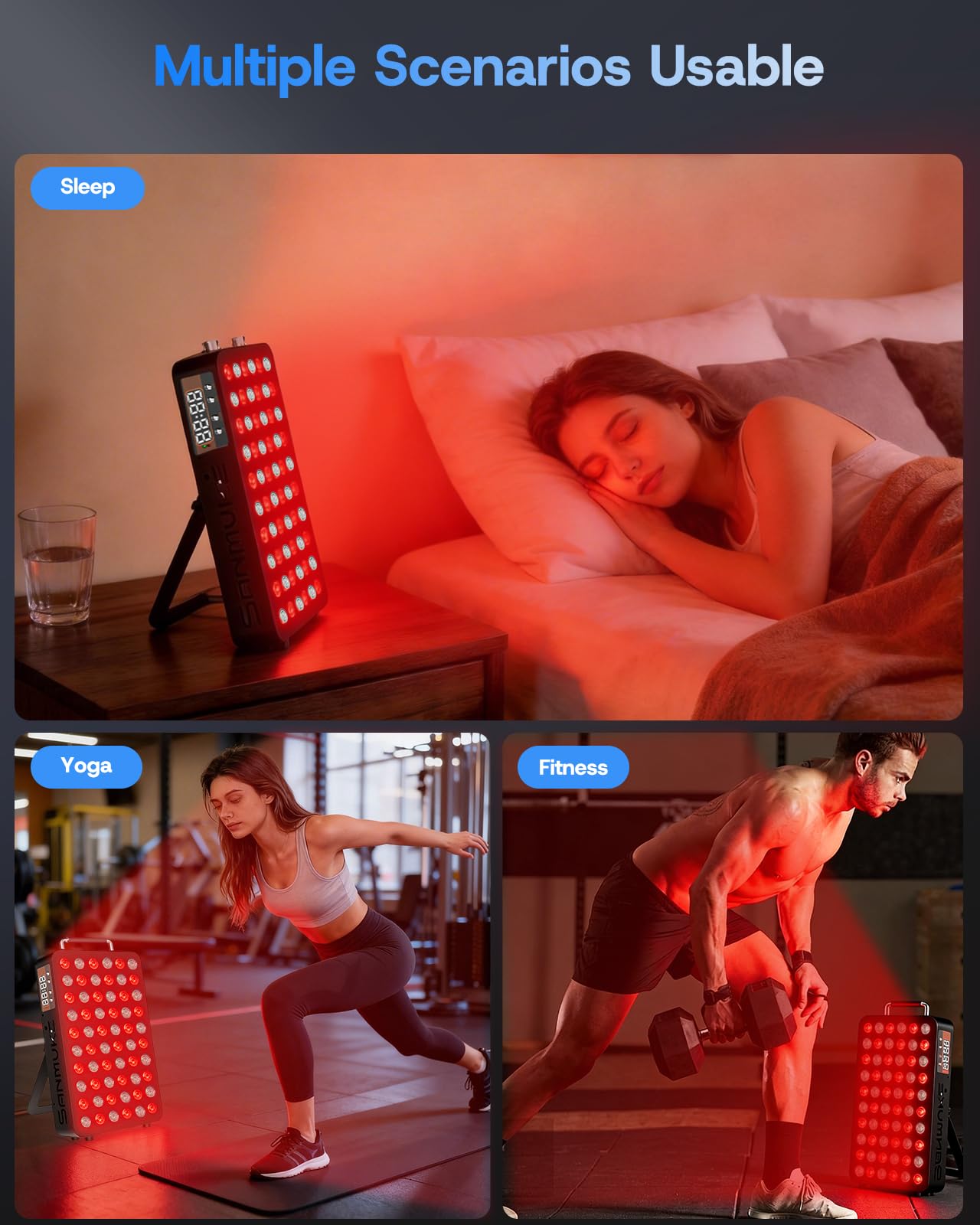 SANMUKE Red Light Therapy Panel, 660nm Red & 850nm Near Infrared Light Therapy Device for Face & Body, 60 PCS 45mil Individual High-Power LEDs with Remote Control Adjustable Angle & Timer Function