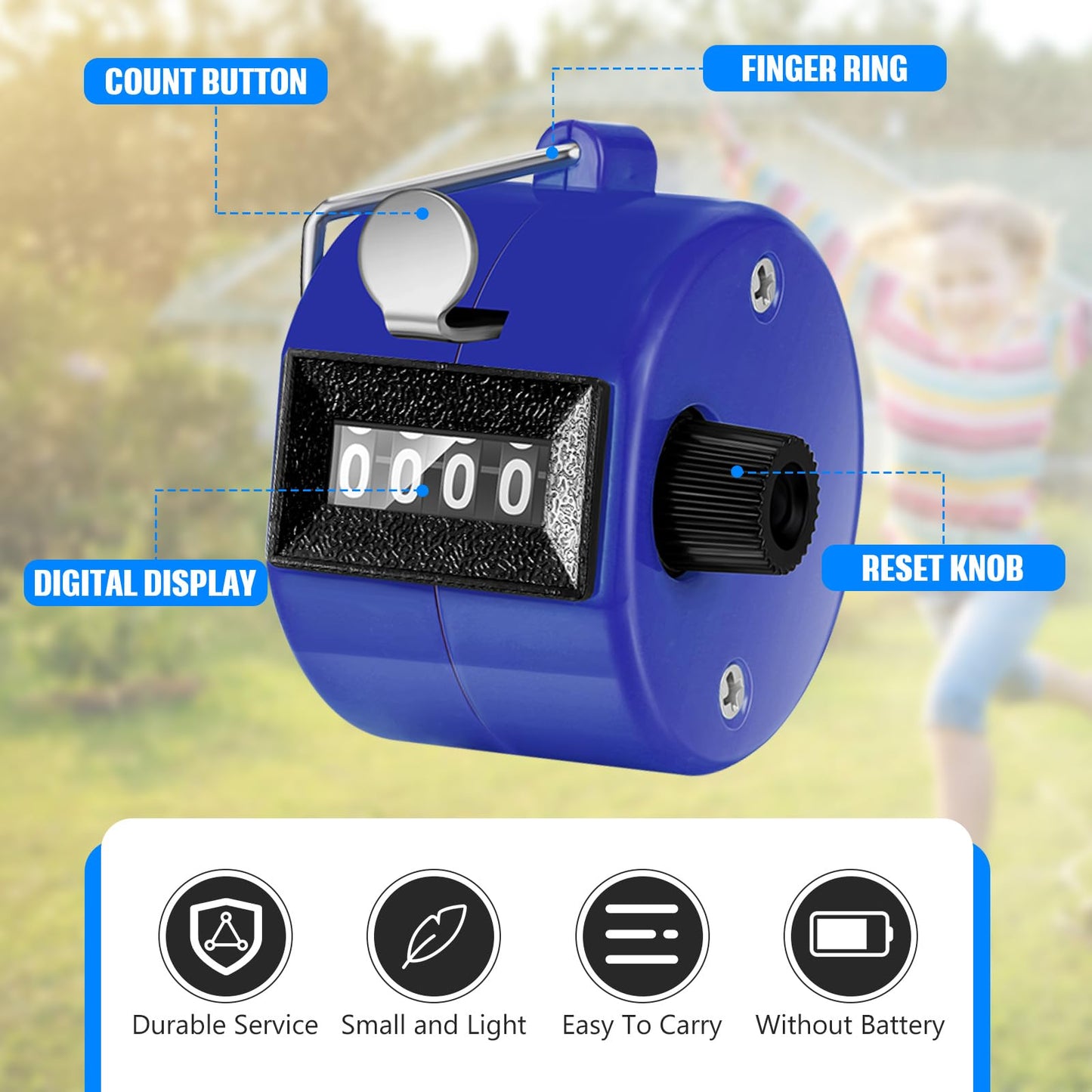 TOODOO 6 Pack Hand Tally Counter 4 Digit Mechanical Palm Clicker Plastic Hand Held Counter Clicker with Metal Finger Ring for School Golf Sports Events Office Stadium(Blue)