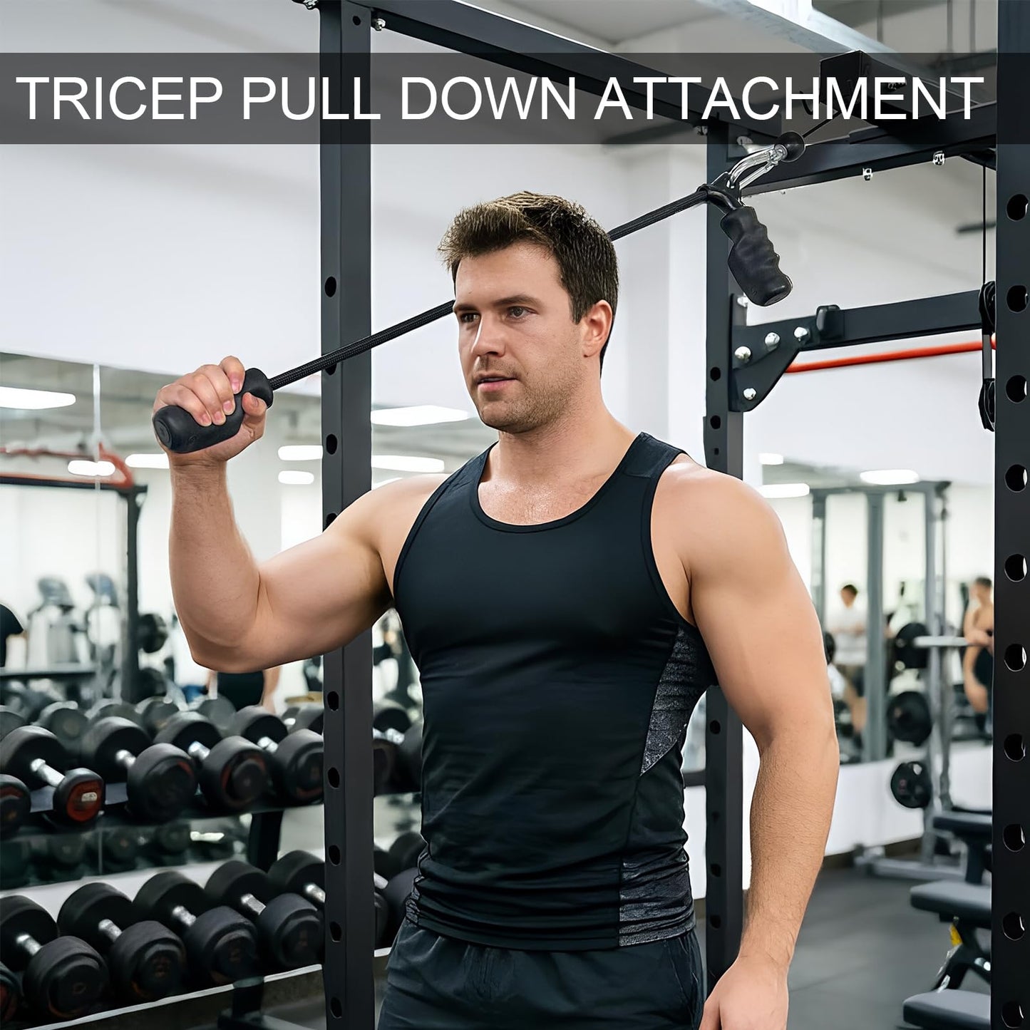 KORIKAHM Cable Machine Attachment with Upgraded Ergonomic Gym Handles, LAT Tricep Rope Pull Down Attachment,Exercise Handles for Home Gym Workout (Tricep Rope 6)