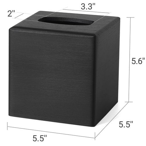 Mkono Tissue Box Cover Square Open-Bottom Wood Tissue Box Holder Decorative Facial Cube Organizer Modern Farmhouse Decor for Bathroom Bedroom Dresser Living Room Office Dorm, Black