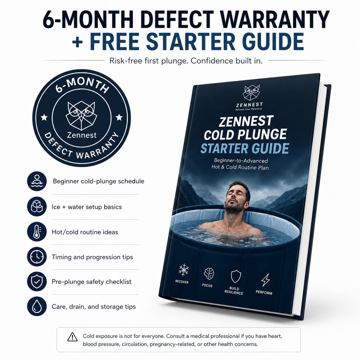 Zennest Foldable Portable Bathtub for Adults – American Design 2-in-1 Hot & Cold Plunge, 105-Gal Large Capacity Collapsible Bathtub Adult, 6-layer Insulated Portable Soaking tub - Space-saving Design