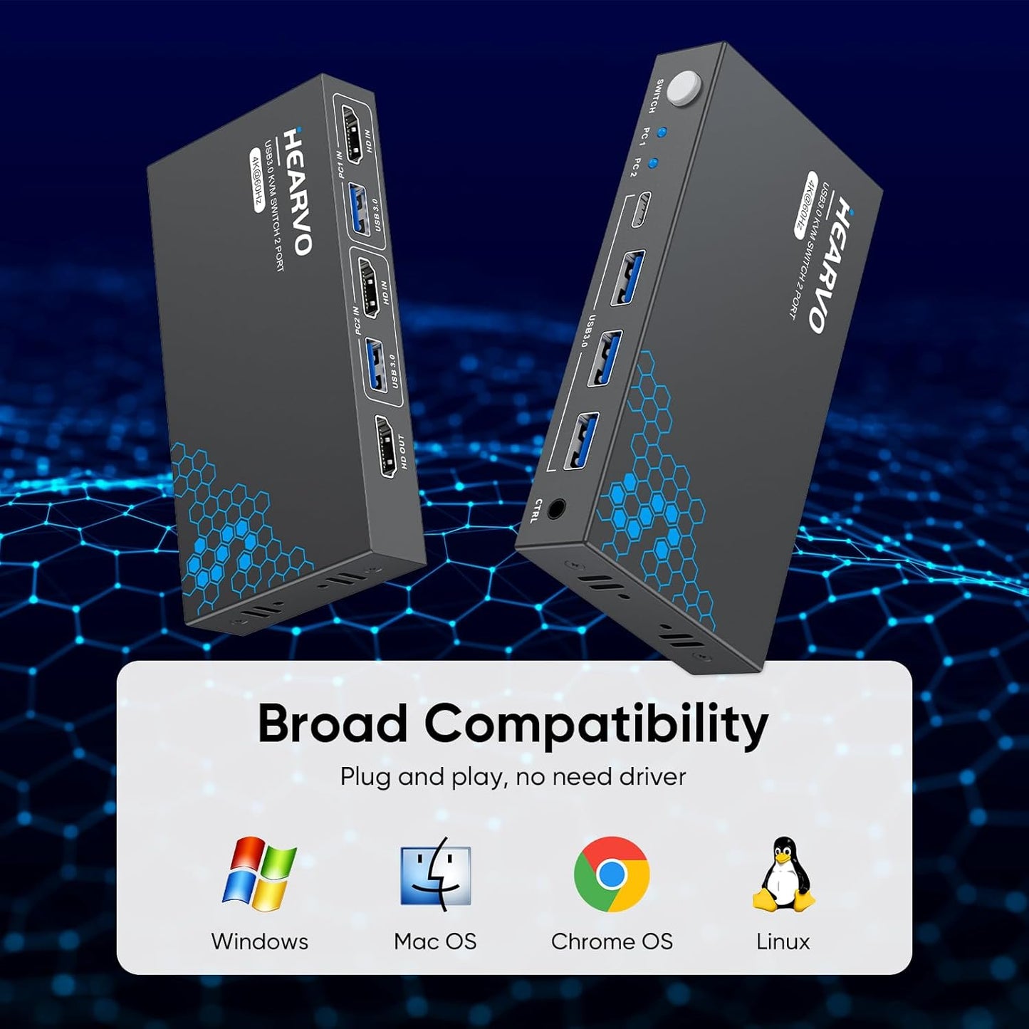 3.0 1 2 4K@60Hz 2 2USB -S7232H Hearvo USB HDMI KVM Switch Monitors Computers, KVM Switches for Computers Sharing