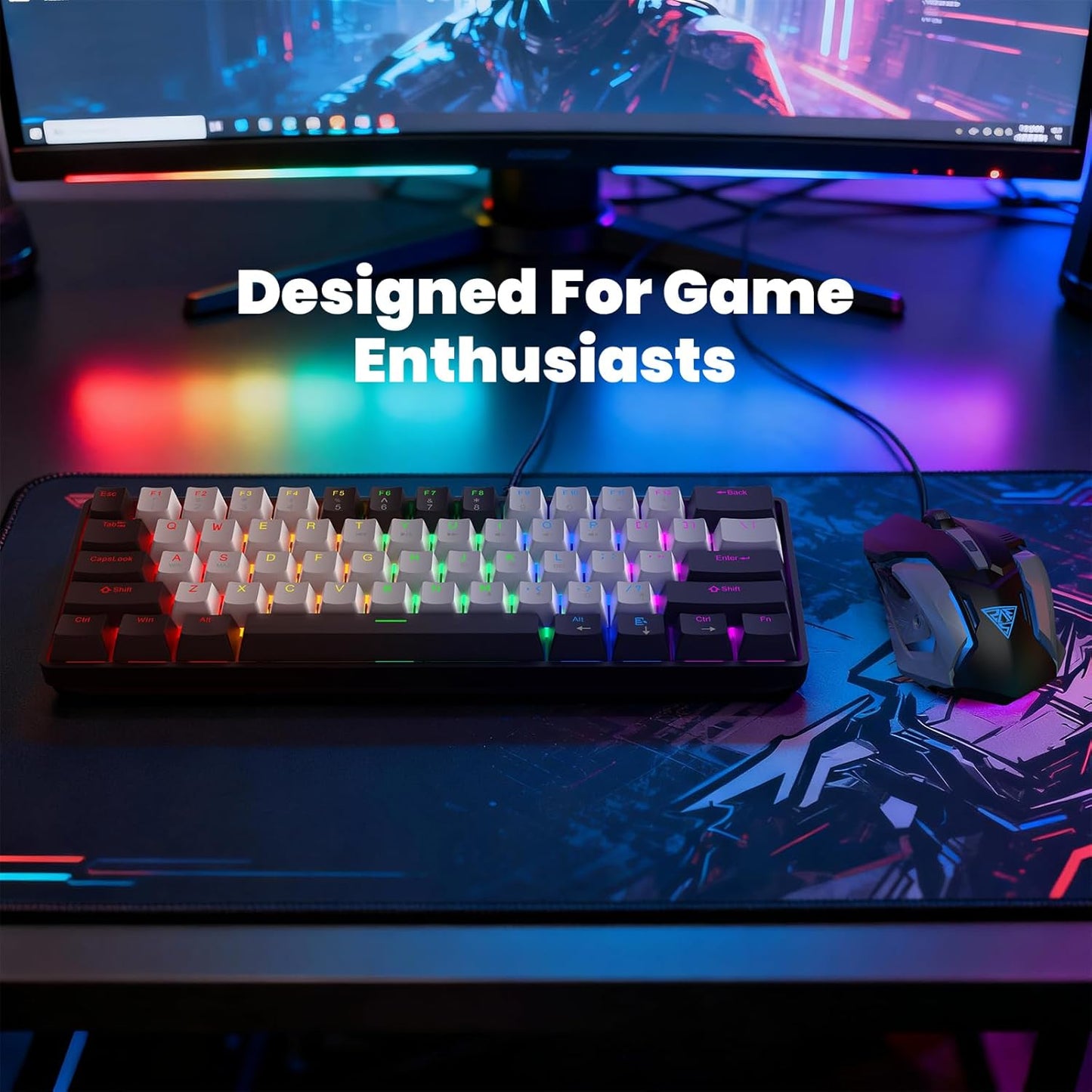 LAMA 60% 61 PS4, Mini Keys Mechanical Keyboard with Red Switches, LED Backlit, Small Portable Gaming Wired Keyboard