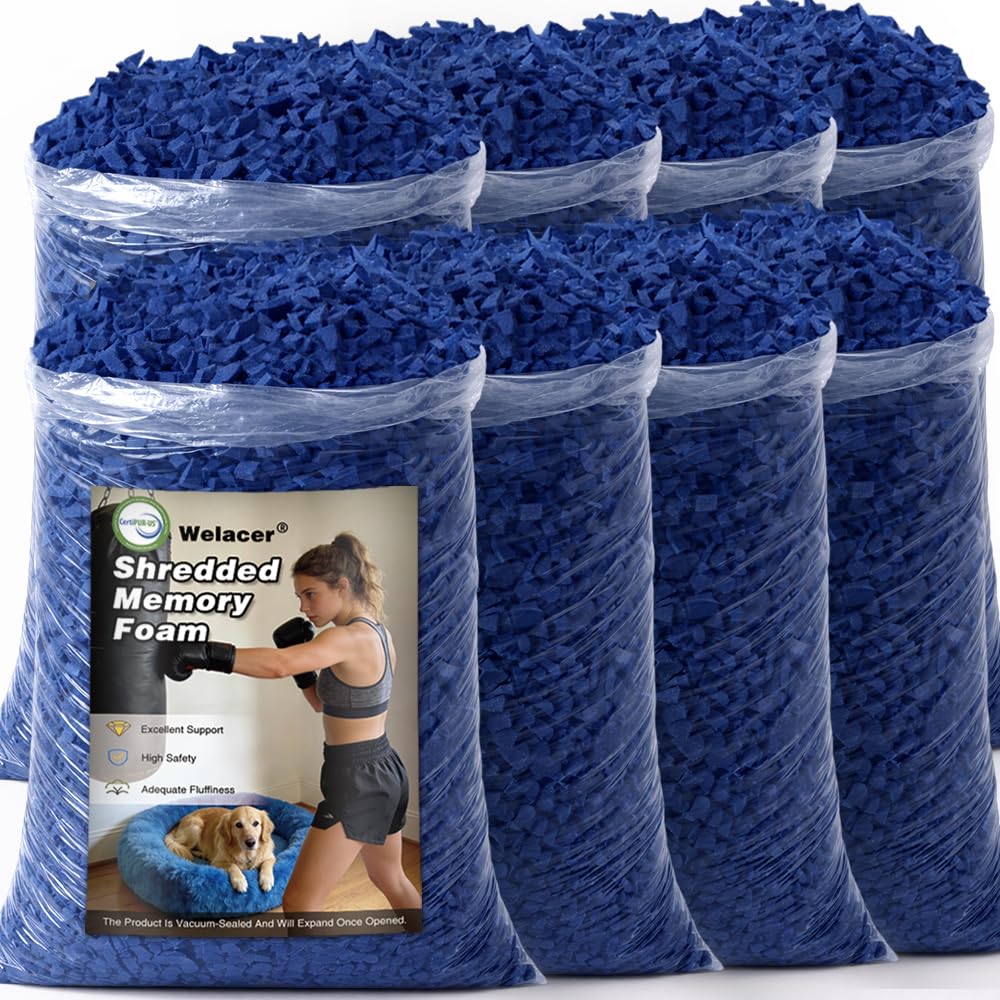 Welacer Bean Bag Filler, 40lbs Blue Memory Foam Filling for Beanbag Chair, Couch Cushions, Pillows, Dog Beds, Pouf Ottoman, Punching Bag Filler, Grappling Dummy, Packing Peanuts Replacement