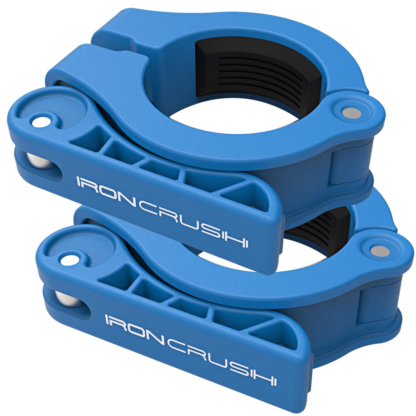 Iron Crush Olympic Barbell Clips - Adjustable & Slim Gym Clamps for Maximum Weight Capacity - Quick Release Barbell Collar Bar Locks for Weight lifting Fitness Training (Blue)