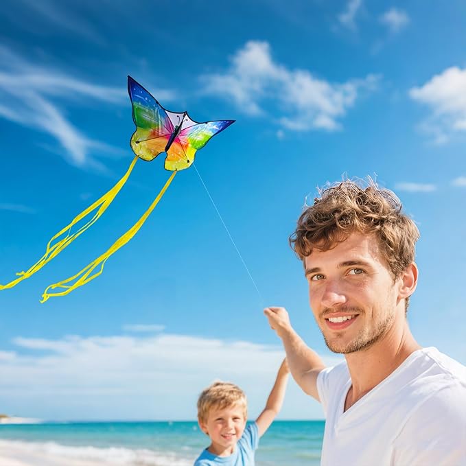 Butterfly Kites for Kids and Adults Easy to Fly, Single Line Beach Kite for Boys & Girls, 55’’ x 28’’ Butterfly for Teens Comes with 300 FT String Handle