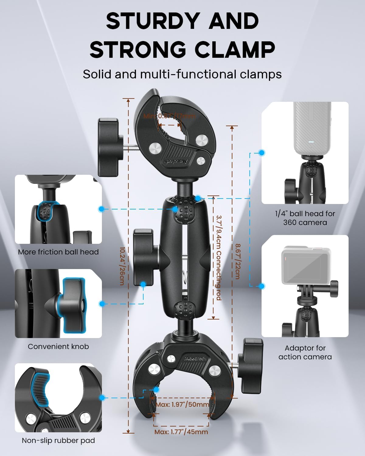 Maectech Double Super Clamp Mount Umbrella Clamp Motorcycle Camera Pole Mount Desk Holder Accessories
