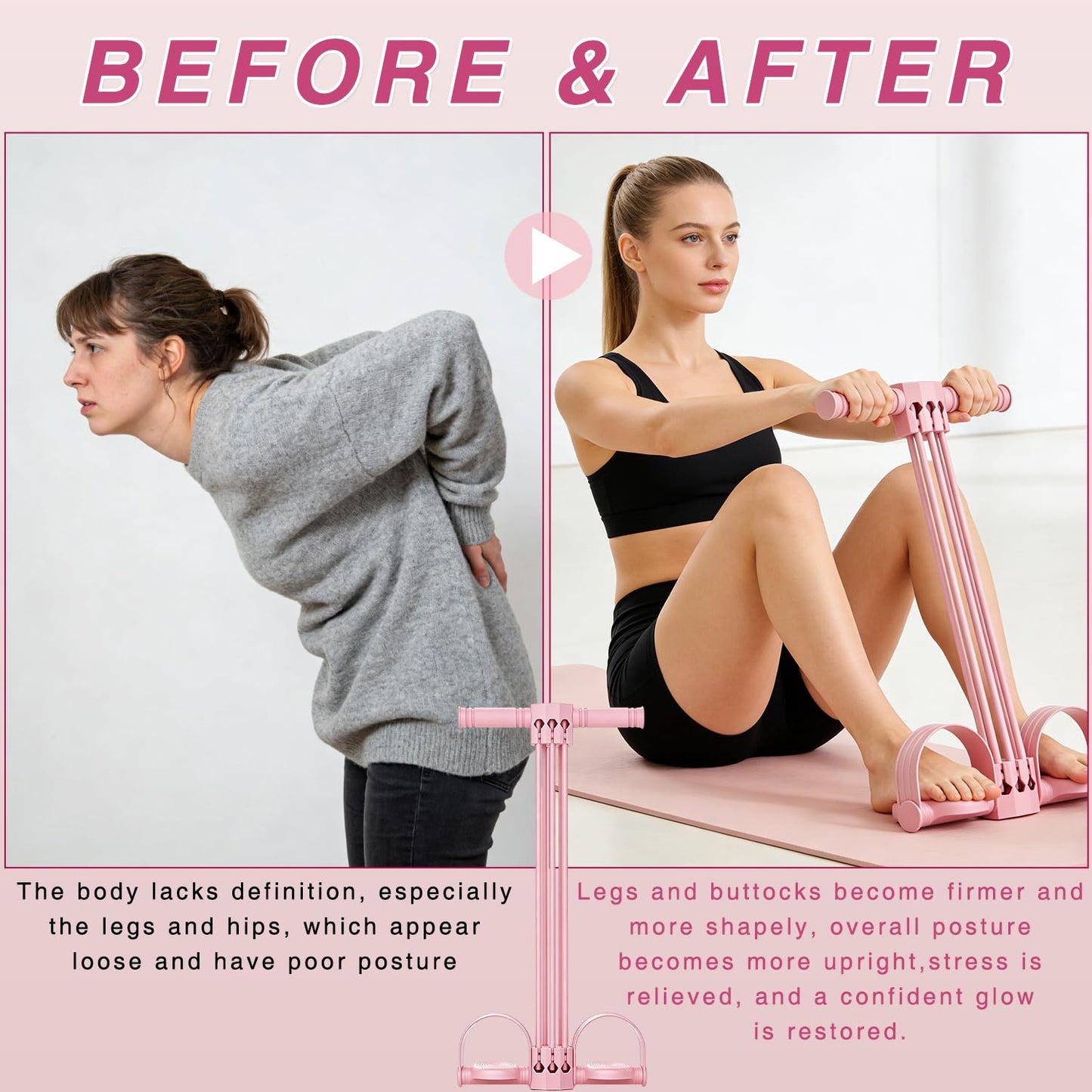 Pedal Resistance Bands with Handles,Upgrade 6-Tube Natural Rubber Foot Pedal Resistance Band，Multifunction Fitness Bands for Abdomen, Waist, Arm, Leg (Pink)