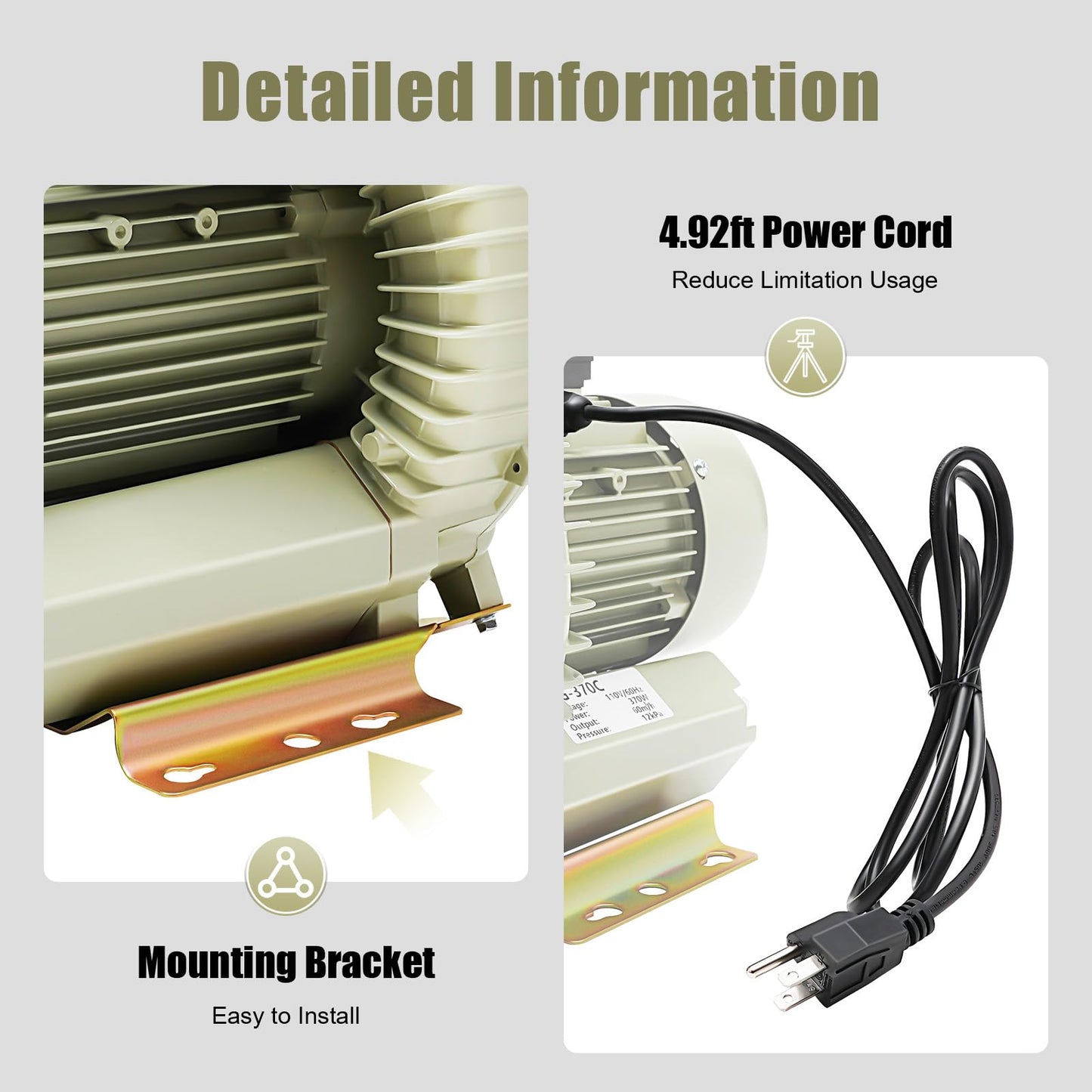 AGULIUM 370W Air Pump Blower, Commercial Aquaculture Vortex High Pressure Air Blower, Industrial High Pressure Blower for Aquarium Seafood Pond Fish Tanks Water Tank Centrifugal Cycle 110V