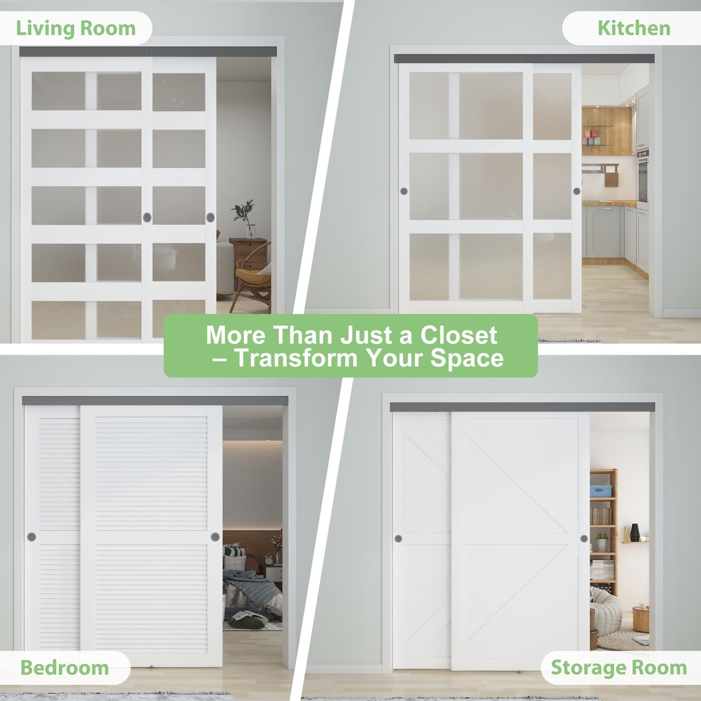 BarnBase 4FT/48" Bypass Door Hardware, Aluminum Double-Closing Sliding Closet Door Hardware with Finger Pull Included, Smoothly and Quietly, Fit Door Thickness 1 3/8" or 1 3/4", Black