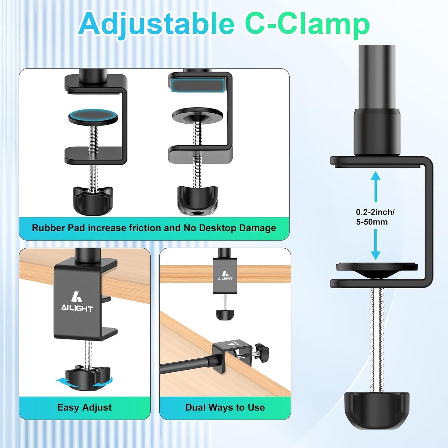 ailight 1/4" insta360 Camera Desk Mount Webcam Stand, Adjustable Table Camera Stand with Screw & C Clamp Overhead