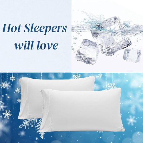 Beckham Hotel Collection Cooling Pillowcases - Silky Soft & Breathable | Standard/Queen Size Set of 2, White