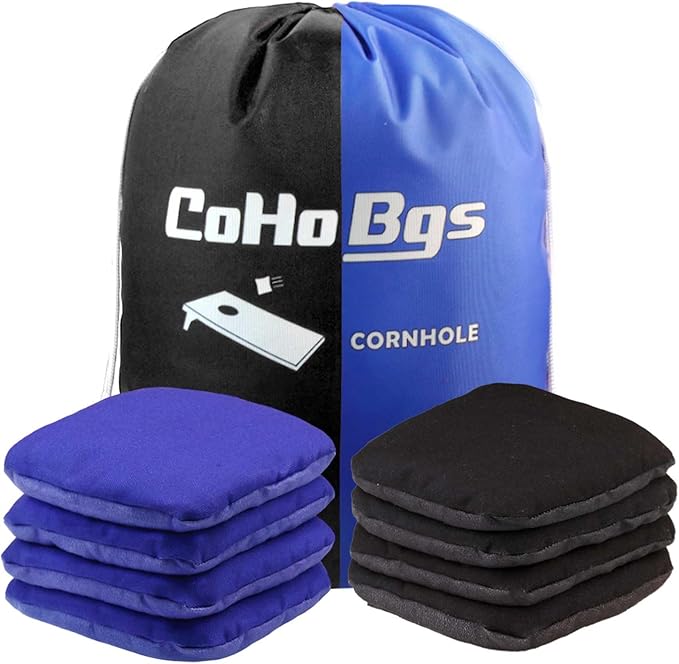 CoHoBgs Corn Hole Bags Set 8, Professional Cornhole Bags Dual-Sided Slick & Stick Resin Filled Suede and Duck Canvas Bean Bag for Cornhole Game Includes Carry Case
