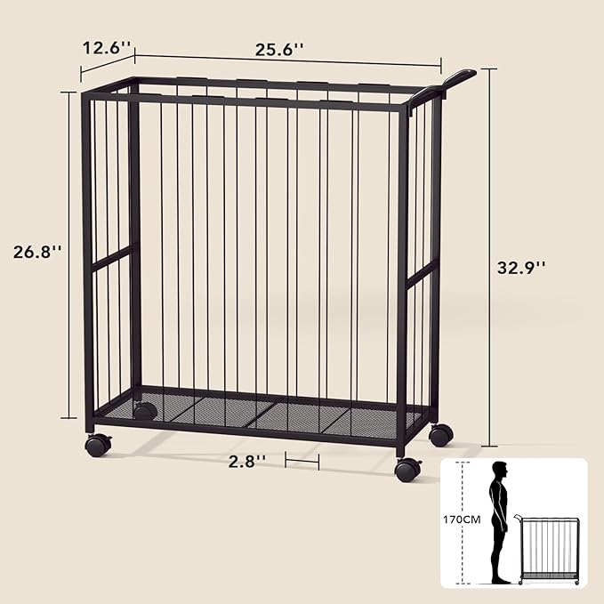 Ball Storage Bin Rolling Sports Ball Cart, Metal Garage Organizer Sport Rack, Ball Basket Storage, Ball Cage for Garage or Gym, Indoor & Outdoor Sports Equipment Organizer Black