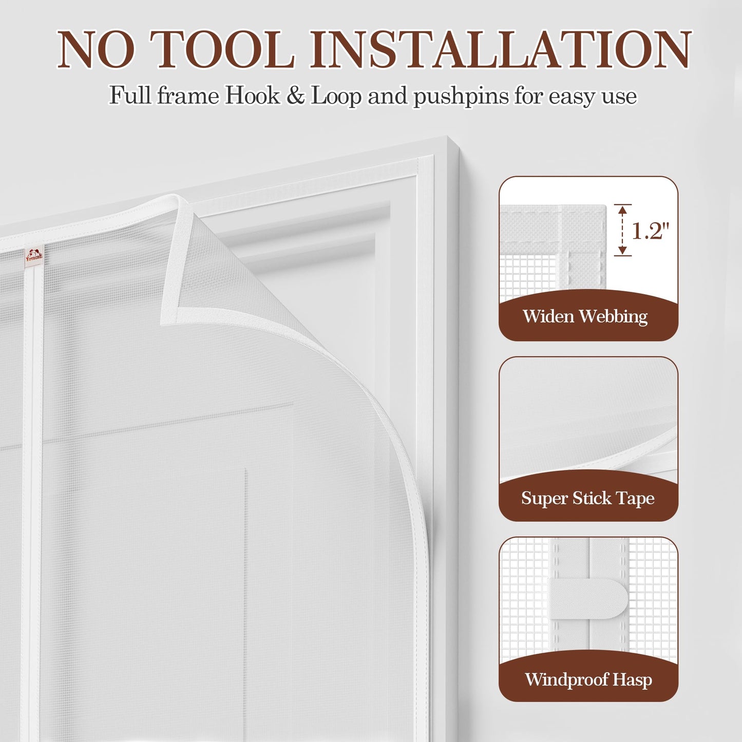 Yotache Magnetic Screen Door for 36"x80" Doors, Screen Size 38"x81", High Density Screen Mesh with Windproof Hasp Design for Front/Back Single Doors, White