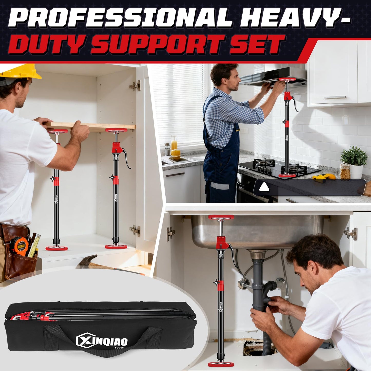 XINQIAO Cabinet Jacks for Installing Cabinets, Heavy Duty Third Hand Tools Adjustable Support Pole from 23.6 IN to 45.3 IN, 4 PCS