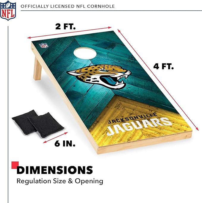 NFL Football 2' x 4' Regulation Size Solid Wood Cornhole Set with Direct Print HD Team Graphics Great Gift for Any Football Fan! Bean Bag Toss Family Outdoor Game