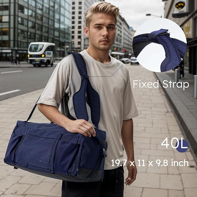 Gym Bag for Men with Shoes Compartment and Wet Pocket Convertible Duffle Bag and Gym Backpack Waterproof Sports Bags with 2 Bottle Holders Multipurpose Weekender Overnight Bag -Dark Blue