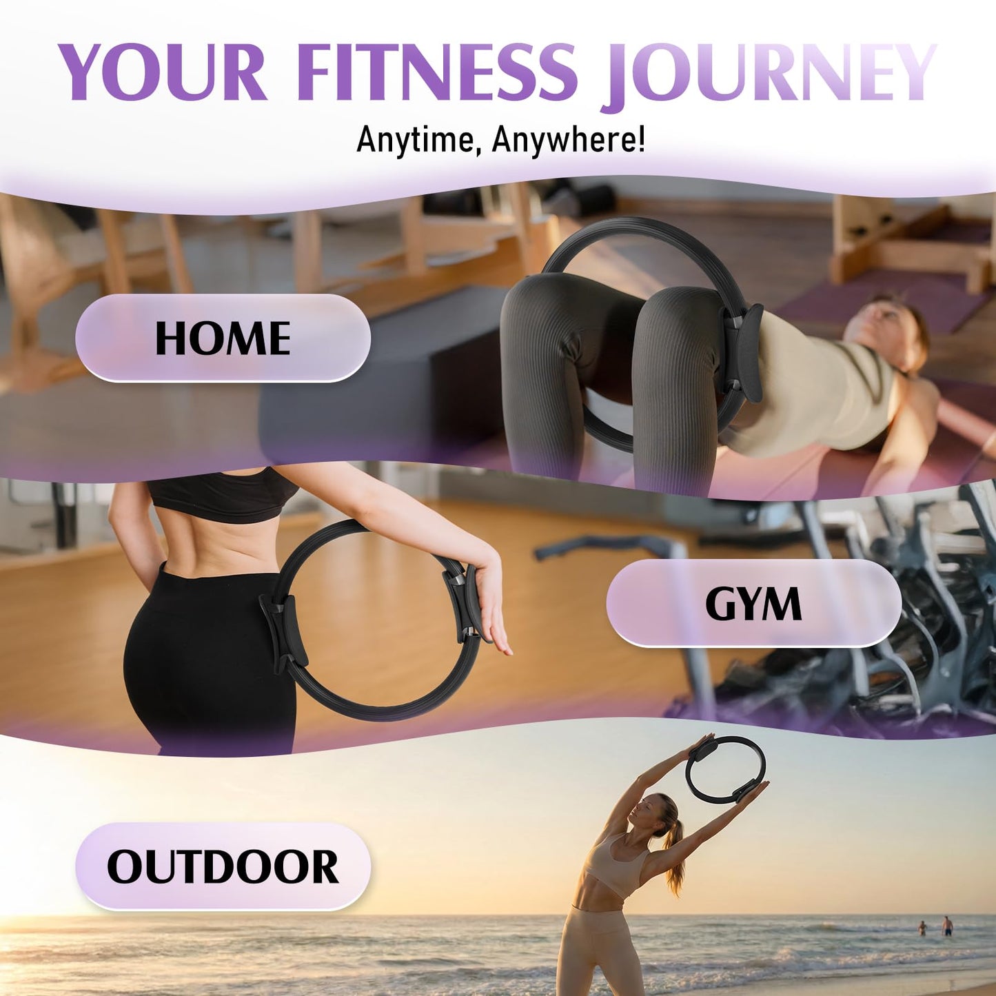 JKSHMYT Pilates Ring Fitness Circle for Women, Pilates Equipment – 14.5" Home Magic Exercise Workout, Better me Pilates Essentials Starter Set for Beginners Toning Shape Full Body Black
