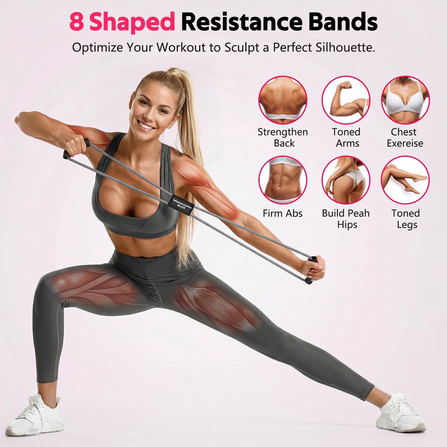 Resistance Bands, Figure 8 Fitness Exercise Bands with Handles - 8 Shaped Resistance Bands of 3 for Arm and Shoulder Stretch, Rope 8 Word Elastic for Women and Men