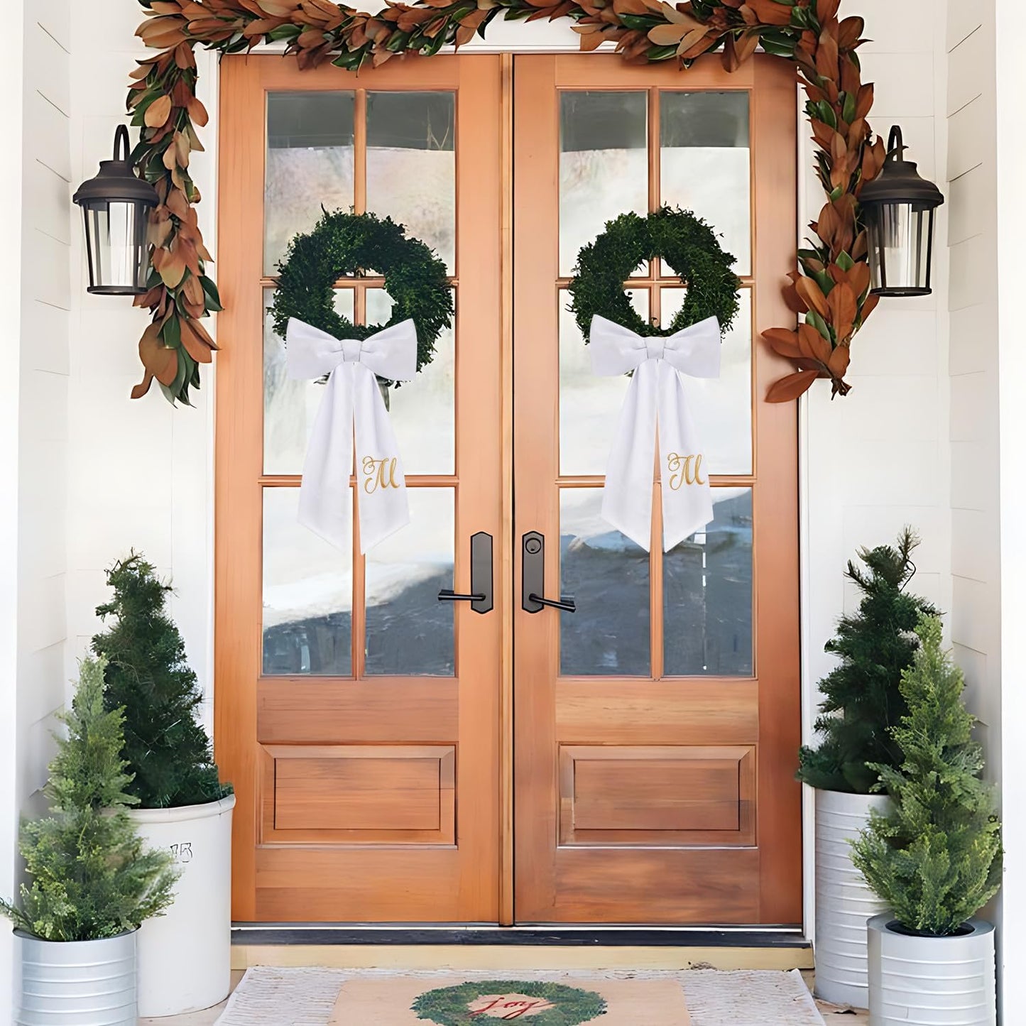 Skiennix Monogrammed Wreath Sash - 2 Pack Embroidered Decor for Boxwood Front Door | Letter M