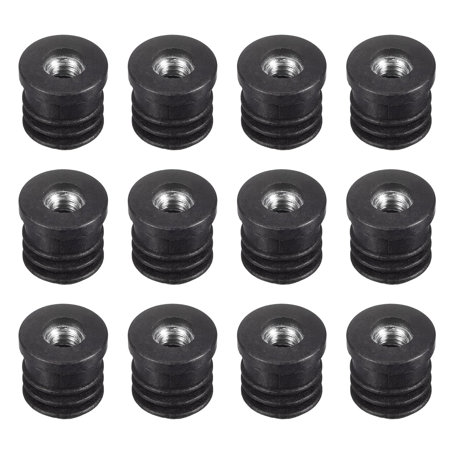 uxcell 12Pcs Black Plastic Round Inserts for 15mm/0.59" ID Round Tube, M6 Thread, Furniture Leg Plugs