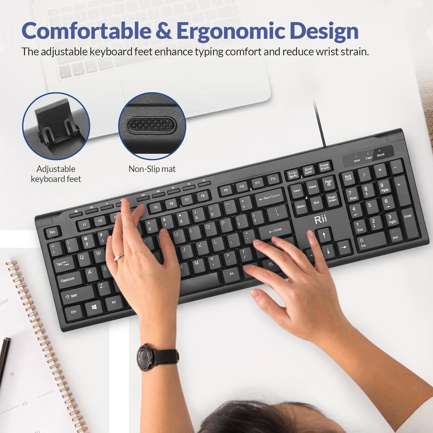 Rii RK907 10/8 7 Wired Keyboard and Mouse Combo, USB Ultra-Slim Compact USB Wired Keyboard and Mouse Combo for Mac