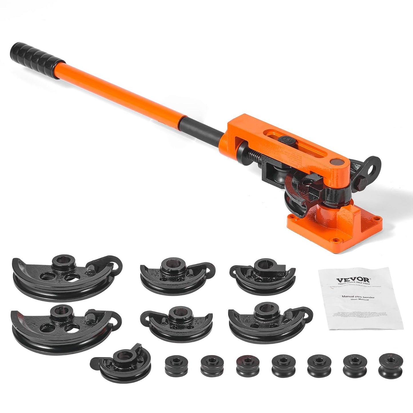 VEVOR Pipe Tube Bender, 3/8" to 1" OD Manual Pipe Tube Bender with 7 Bending Dies, 180° Copper Aluminum Pipes Bending Tools for HVAC Air Conditioning Refrigerator Auto Repair