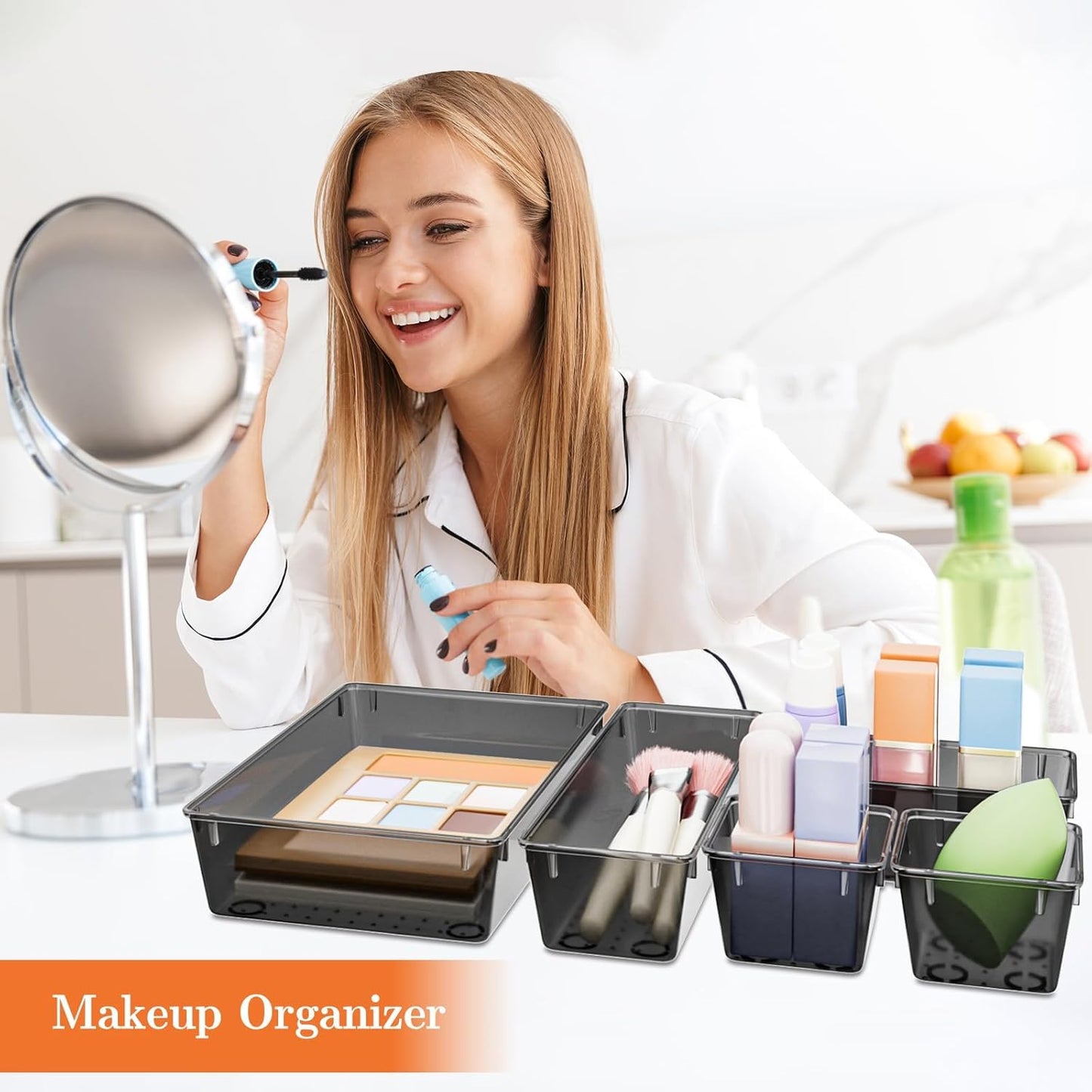 SpaceHacks 25 PCS Plastic Drawer Organizer Set - Versatile Tool Trays & Storage Bins for Makeup, Jewelry, Gadgets | Clear & Black