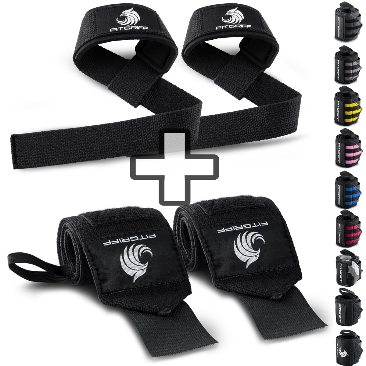 Fitgriff® Lifting Straps & Wrist Wraps (Bundle) Superior Support for Weightlifting & Gym Workouts - for Men and Women (Black Original)