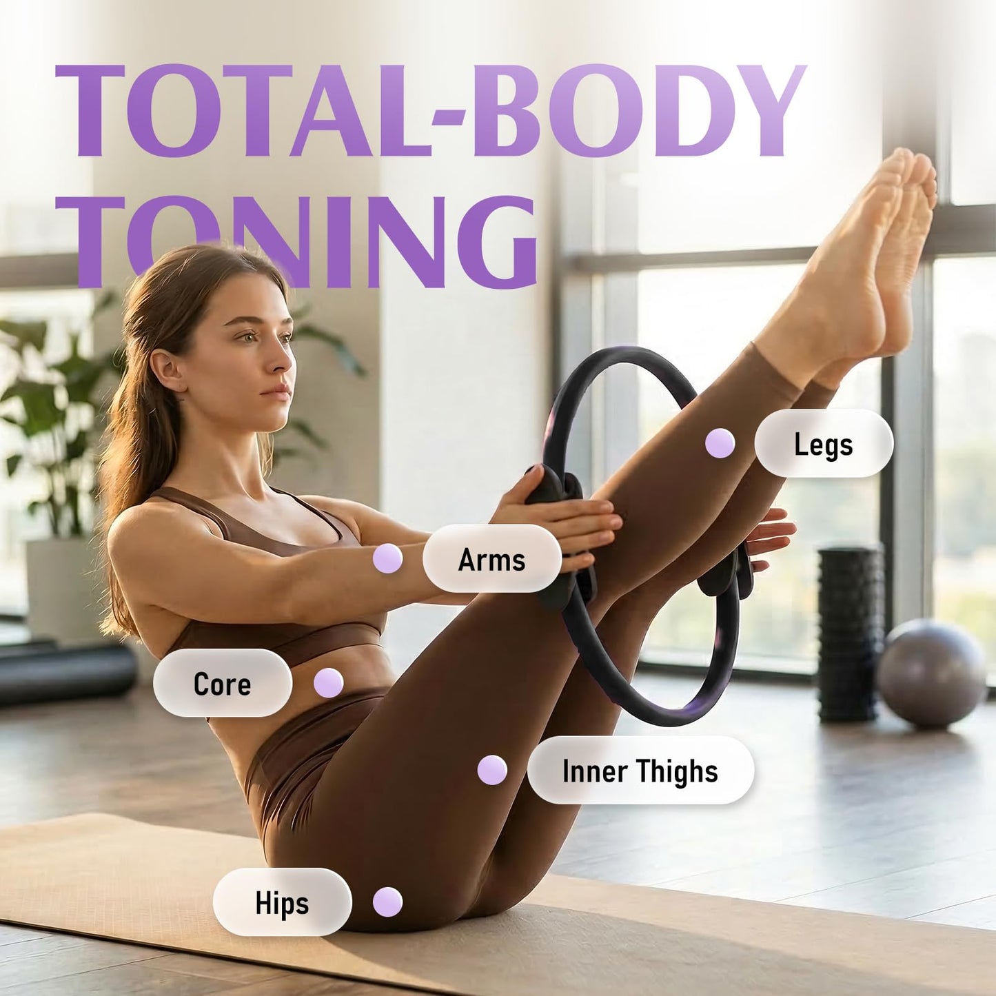 JKSHMYT Pilates Ring Fitness Circle for Women, Pilates Equipment – 14.5" Home Magic Exercise Workout, Better me Pilates Essentials Starter Set for Beginners Toning Shape Full Body Black