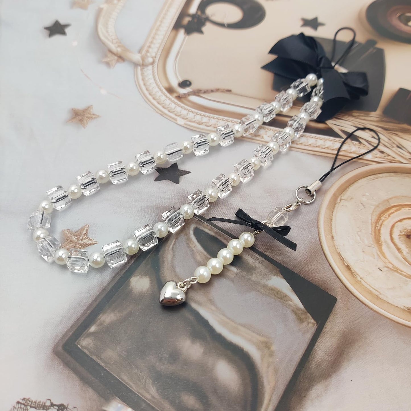 cioatu 2 Pack Phone Charms, Cute Aesthetic Beaded PhoneCharm Strap Phone Lanyard String PhoneChain Accessories for Bag