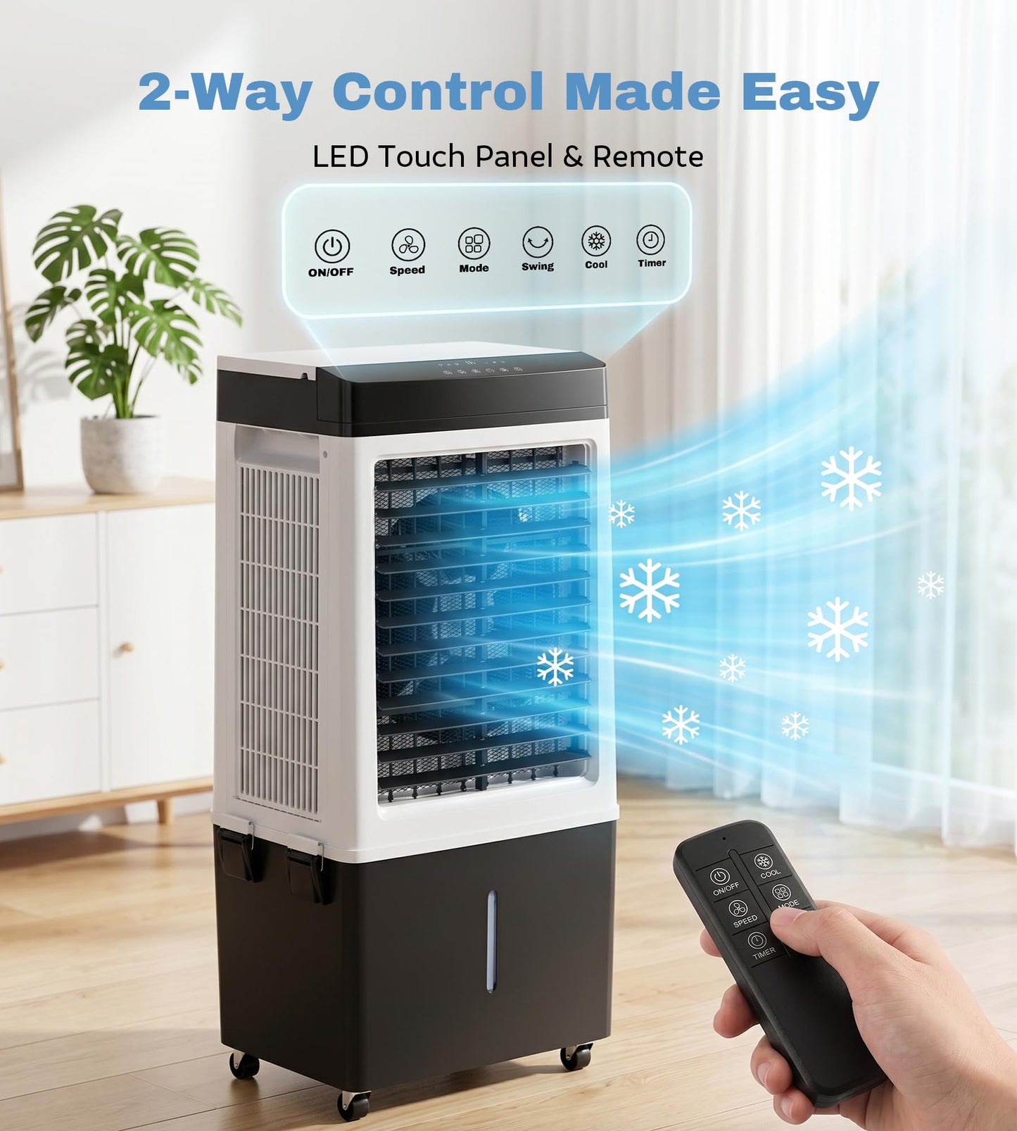AKIRES 2200CFM Swamp Cooler,Evaporative Air Cooler with 8.0-Gal Water Tank, 4 Ice Packs, Portable Air Conditioners with Remote Control,12H Timer,Evaporative Cooler for Indoor,Outdoor Use (40IN)