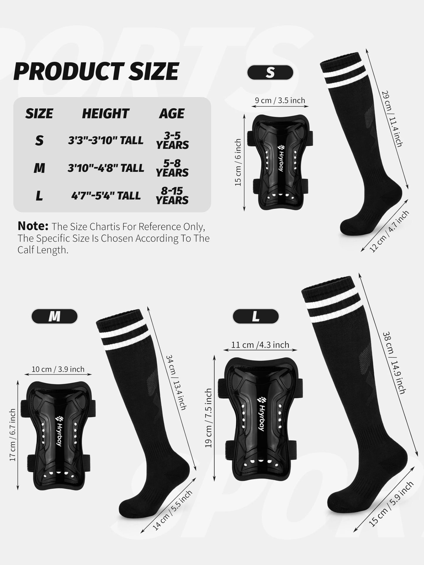 Hryrbay Kids Soccer Shin Guards and Socks Toddler Soccer Shin Pads Protective Defender Gear for Boys Girls Ages 3-15 Great for Training, Matches, Inspired by the World Cup Black S