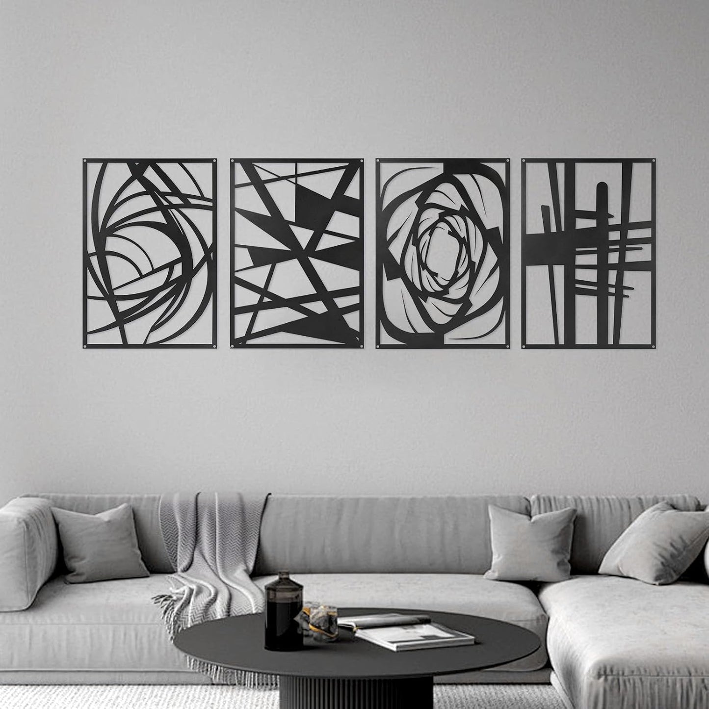 Skiennix Black Abstract Metal Wall Art - Modern Minimalist 3D Textured Decor | 15.7 x 10.6 Inch for Living Room, Bedroom, Office