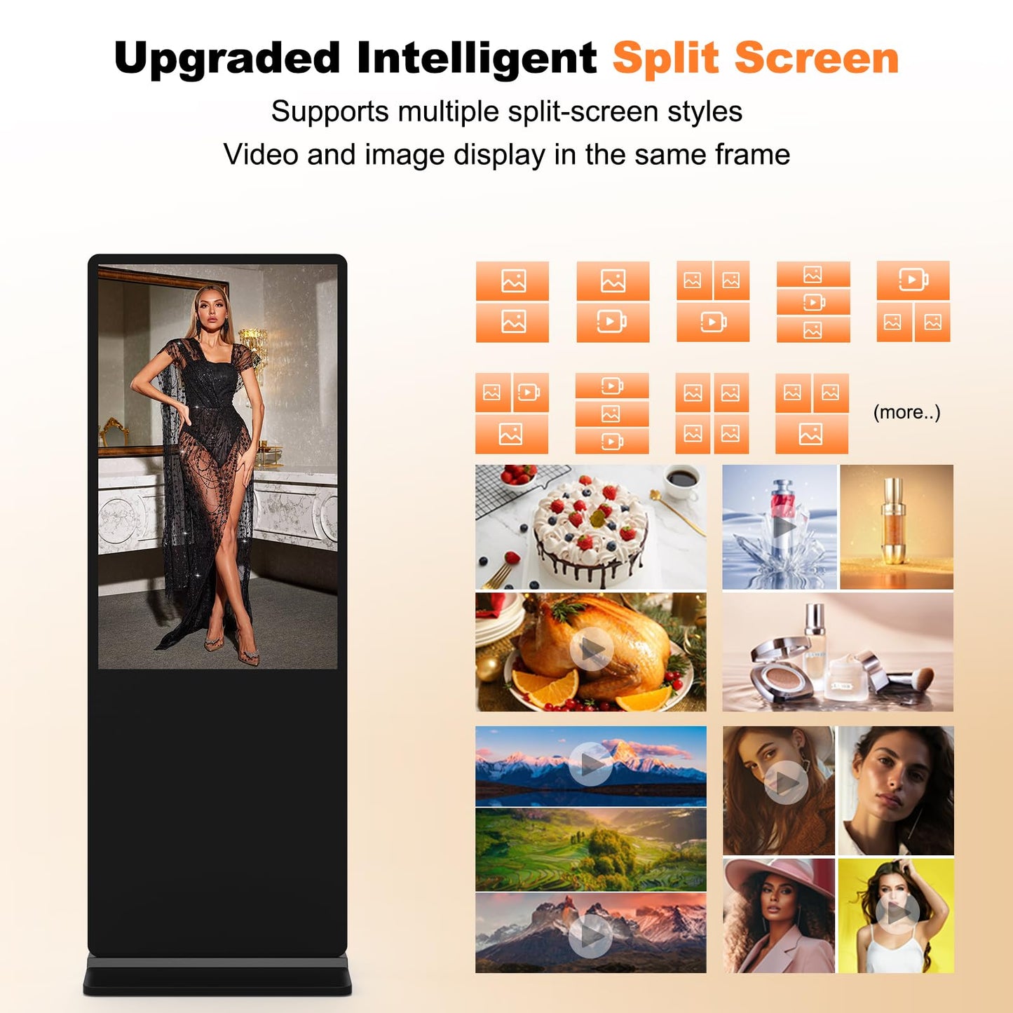 YCKJNB 55 inch Indoor Digital Signage 4K Touchscreen,CMS Software,IPS Floor Standing Digital Kiosks Interactive Displays with WiFi HDMI/USB Input Auto AD Player, Android OS Black