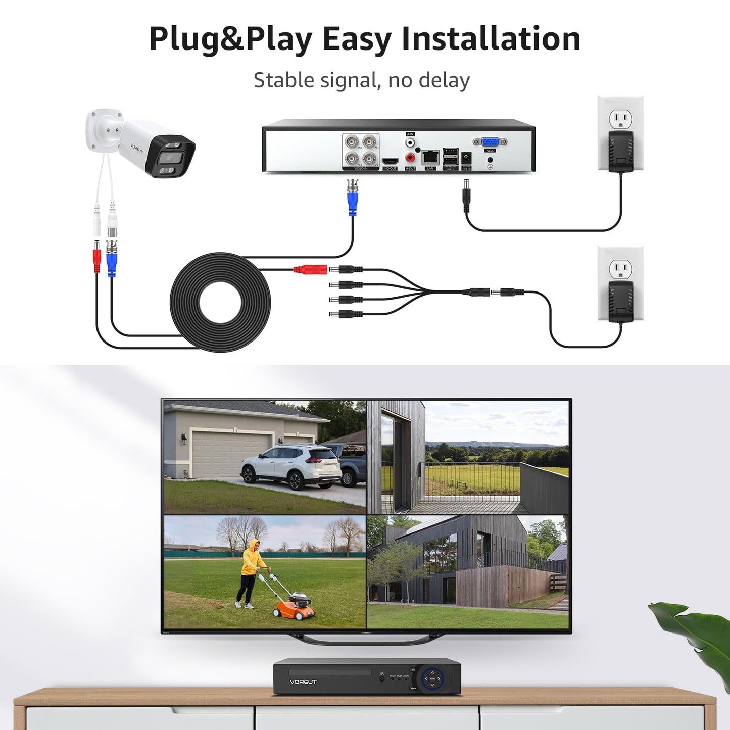 VORGUT Wired Security Camera System, 8 Channel 5MP Lite CCTV Surveillance DVR Kit with 4 x 3MP Home AHD Security Camera Outdoor, IP66 Waterproof Metal Shell, Remote Access, Smart Detection,500G HDD