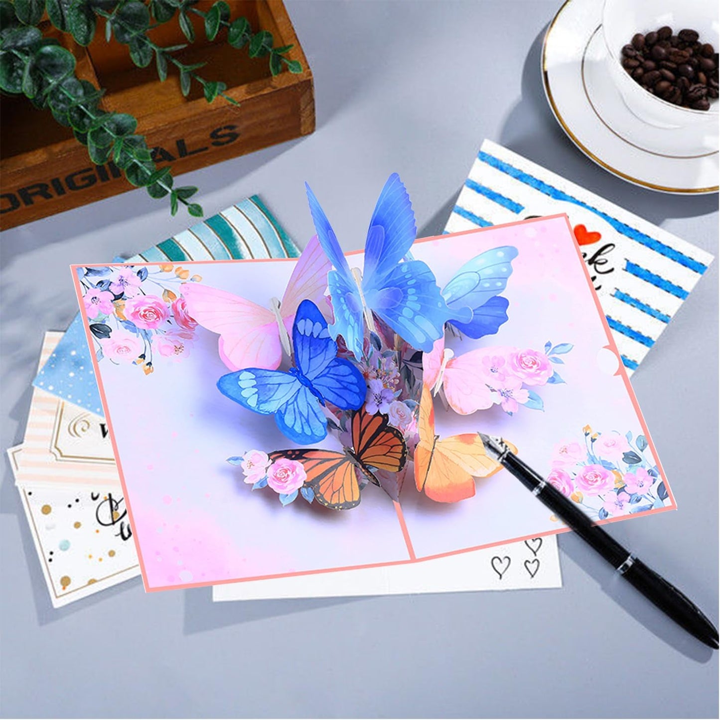 ROBBEAR 3D Butterfly & Flower Pop-Up Greeting Card - Handmade for Birthdays, Mother's Day & Anniversaries