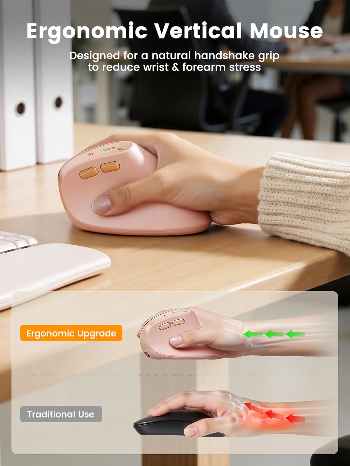 SABLUTE MAM3 4 Ergonomic Mouse, Rechargeable Wireless Vertical Mouse with Adjustable DPI for Small/Medium Hands
