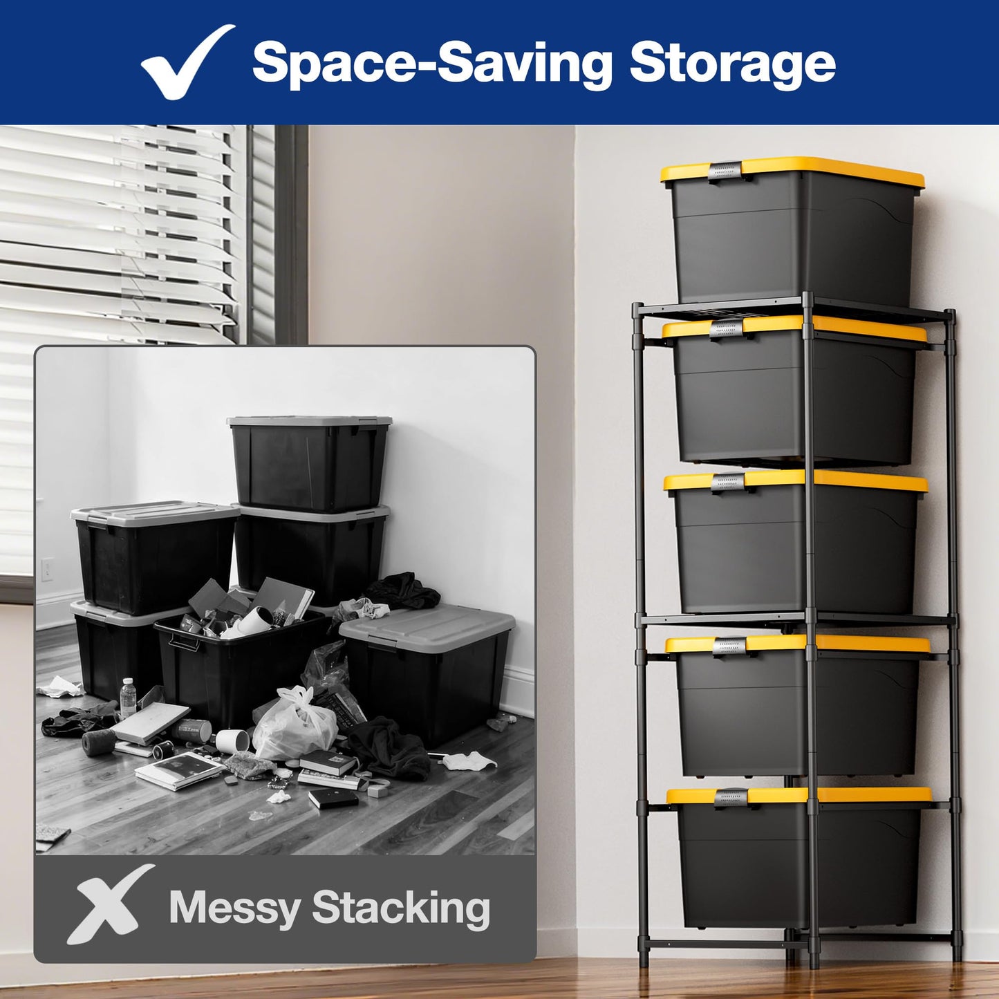 WORKPRO 5-Tier Tote Storage Rack, Heavy-Duty 27 Gallon Tote Storage Rack, 525 LBS Storage Bin Rack for Garage, Pantry, Kitchen, or Basement, Black, 30.5"x22.5"x69", 1 Pack