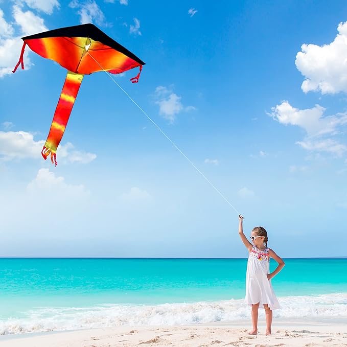 JOYIN 3 Packs Delta Multicolor Kite Warm and Cold Color Easy to Fly for Kids and Adults with 262.5 ft String, Large Delta Beach Kite for Outdoor Games and Activities