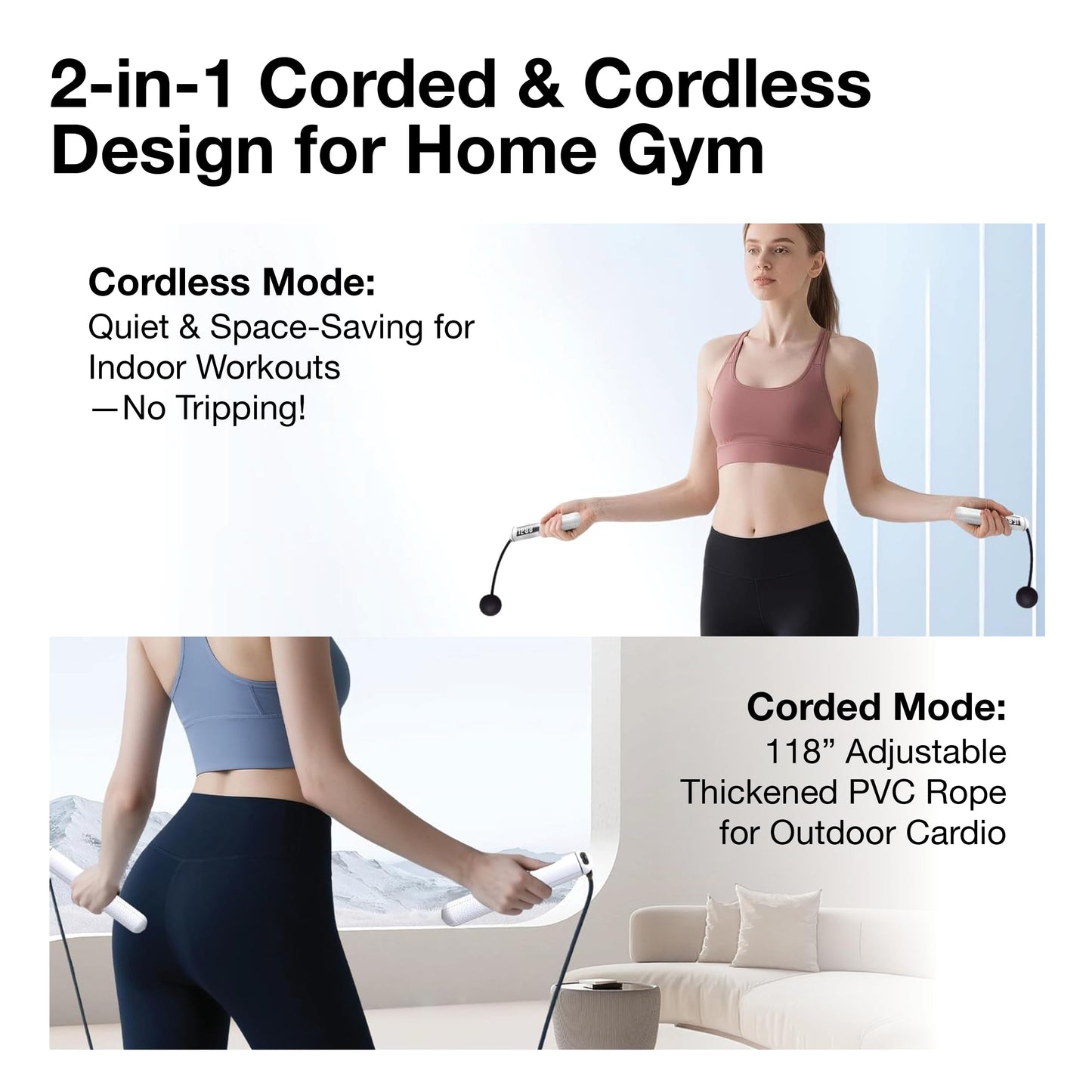 SaintCos Cordless Gravity Jump Rope, Smart Jump Rope with Counter for Gym, Fat Burning & Calorie Burn, APP Data Analysis, Home Workout Equipment for Women ＆ Men (White)