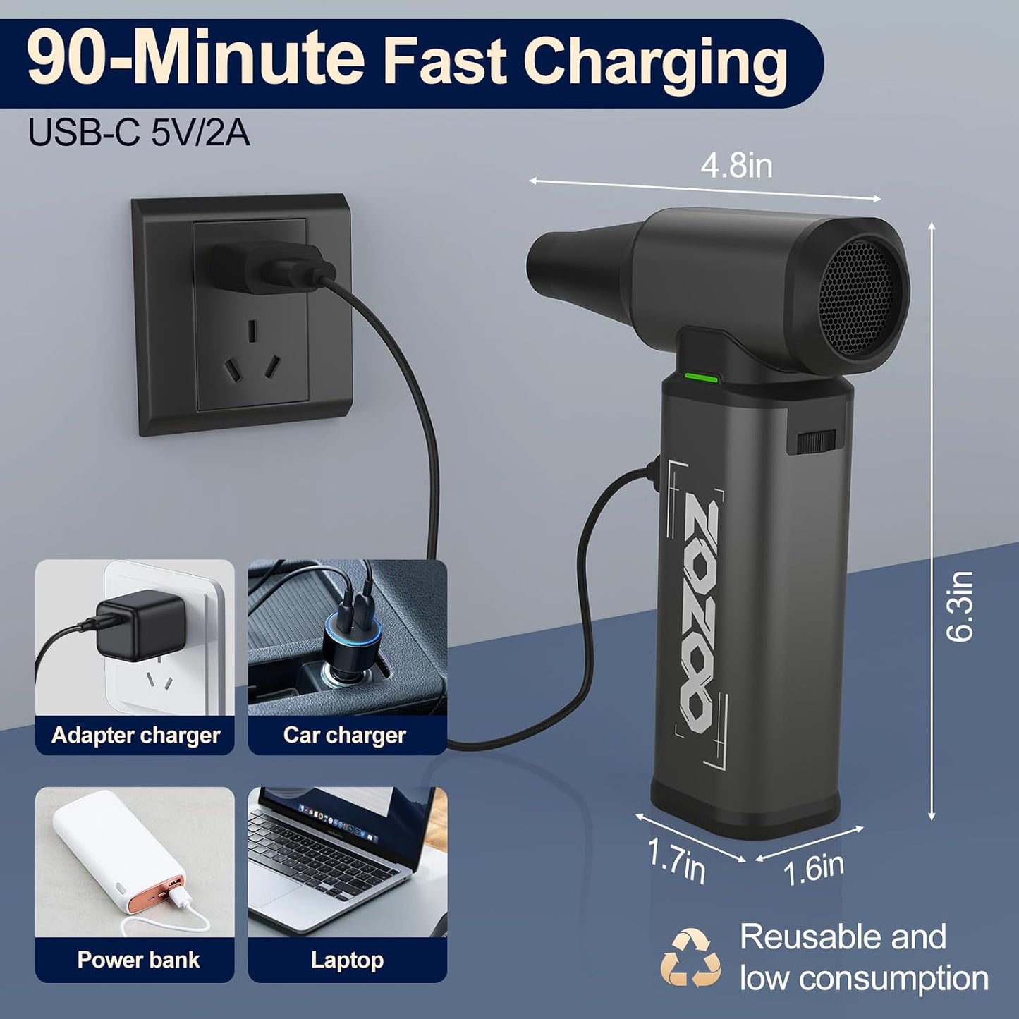 180000RPM Compressed Air Duster, Powerful Cordless Electric Air Duster with Brushless Motor and LED Light, Rechargeable