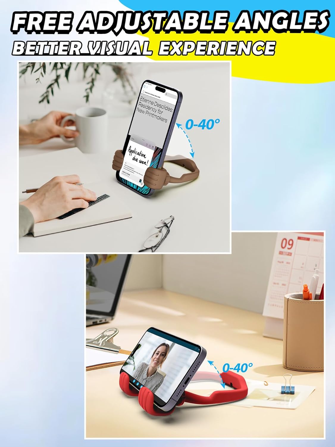 CALDEVER Gifts for Teens Girls Women Kids Cell Phone Stand: UPGRADE Adjustable Thumbs Up Lazy Phone Holder for Desk