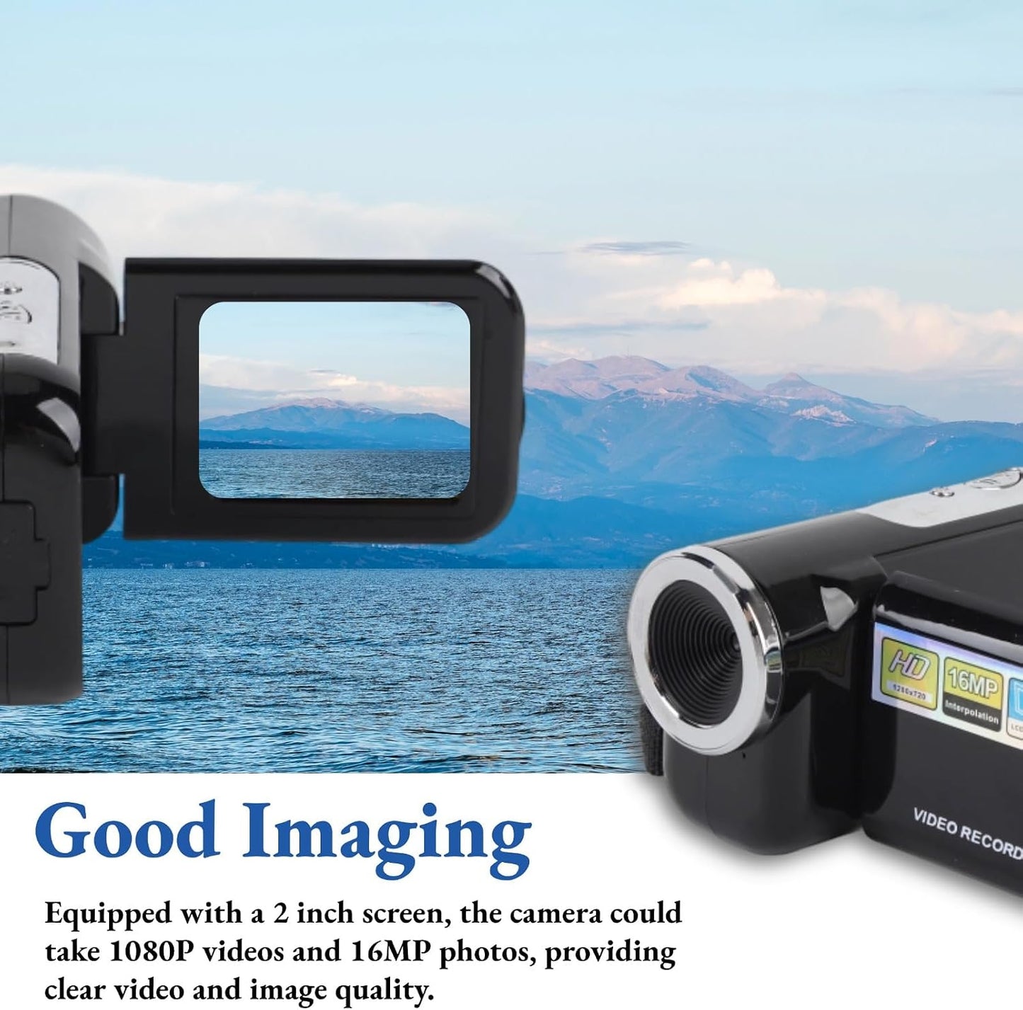 Cuifati 1080P 16MP 2 Inch 16x Digital Video Camera, Vlogging Camera with Color Screen, Zoom Anti Shake Compact Digital