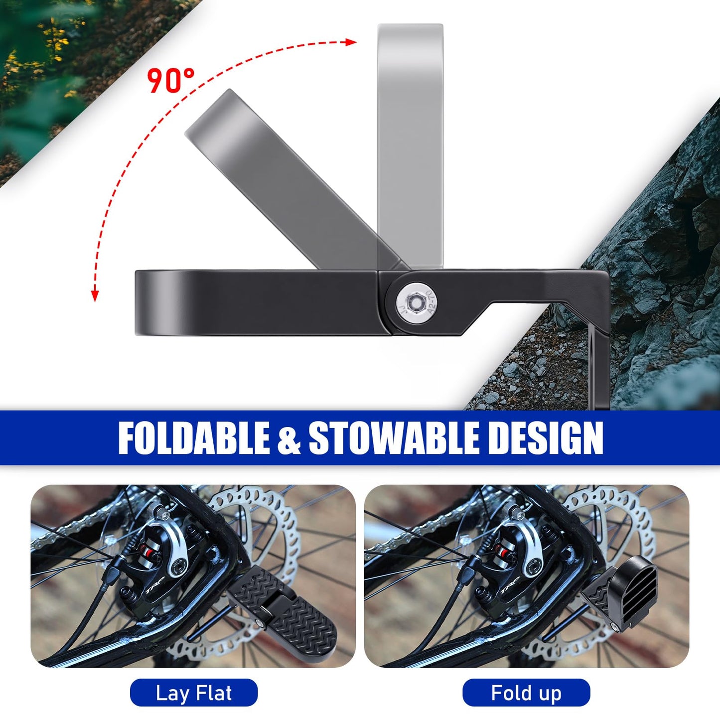 TOBWOLF 2PCS 10MM U Slot Bike Rear Pedals, Aluminium Alloy Bicycle Foot Pegs, Non-Slip Foot Pegs for Passenger, Folding Rear Bike Footrest Pedals for E-Bike, Mountain Bike, Folding Bicycle